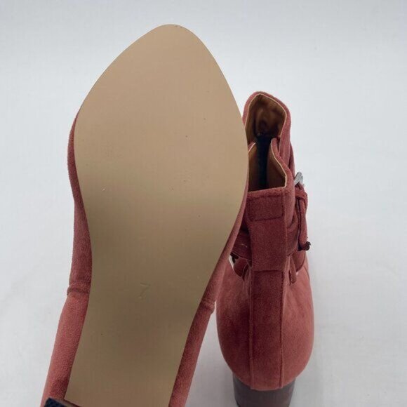 YDN Firebrick Block Low Heel Suede Cowgirl Boots Pull on Ankle Boot with Buckle - Picture 6 of 8